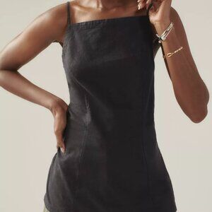 MAEVE Linen Square-Neck Bias-Cut Bare Blouse